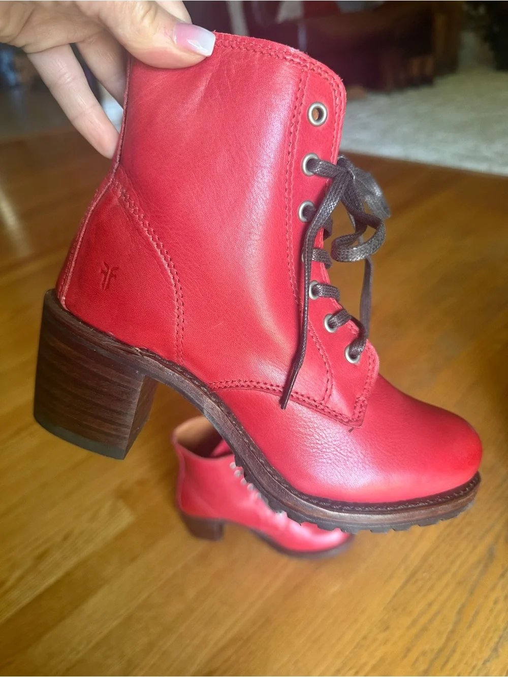 Frye Red Sabrina Leather Lace-Up Ankle Boots.. extremely rare!